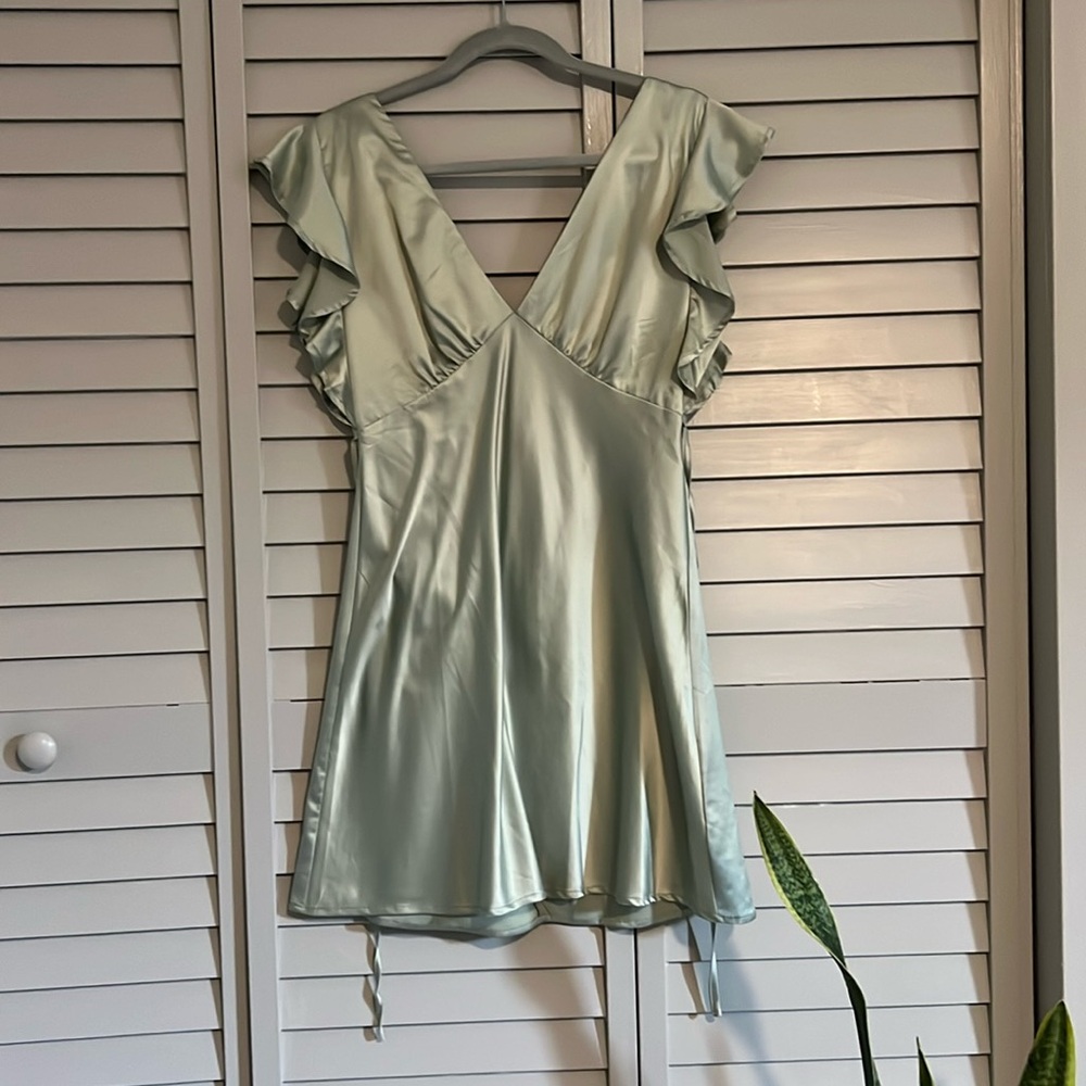 Shiny sage shirt dress from altered state